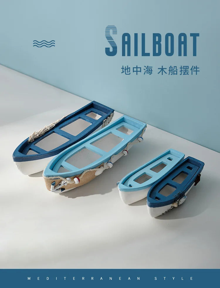 Mediterranean Wooden Boat Ornament Crafts Children's Room Office Home Decoration Wooden Sea Theme Home Decor