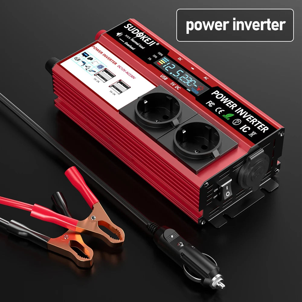 12V To 220V 4000W Peak Power Inverter 800W Continuous Power LCD Display EU Socket Solar Inverter Dual USB  for Phone Laptops Car