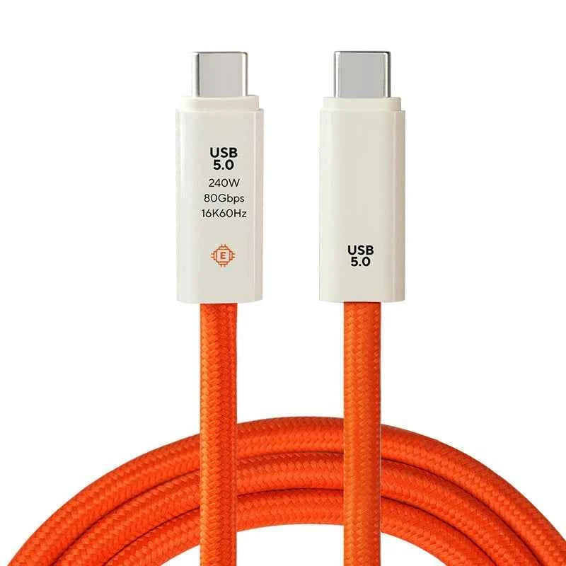 USB 5.0 Nylon Braided Cable with Dual Type-C Ports 240W PD Fast Charging Multifunction Data Cable for Screen Casting