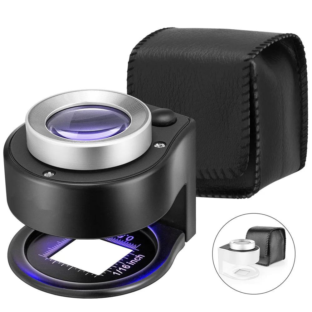 30X Loupe Magnifier With 6 Light Desktop Portable Metal Magnifier Folding Scale Sewing Magnifying Glass For Jewelry Tool