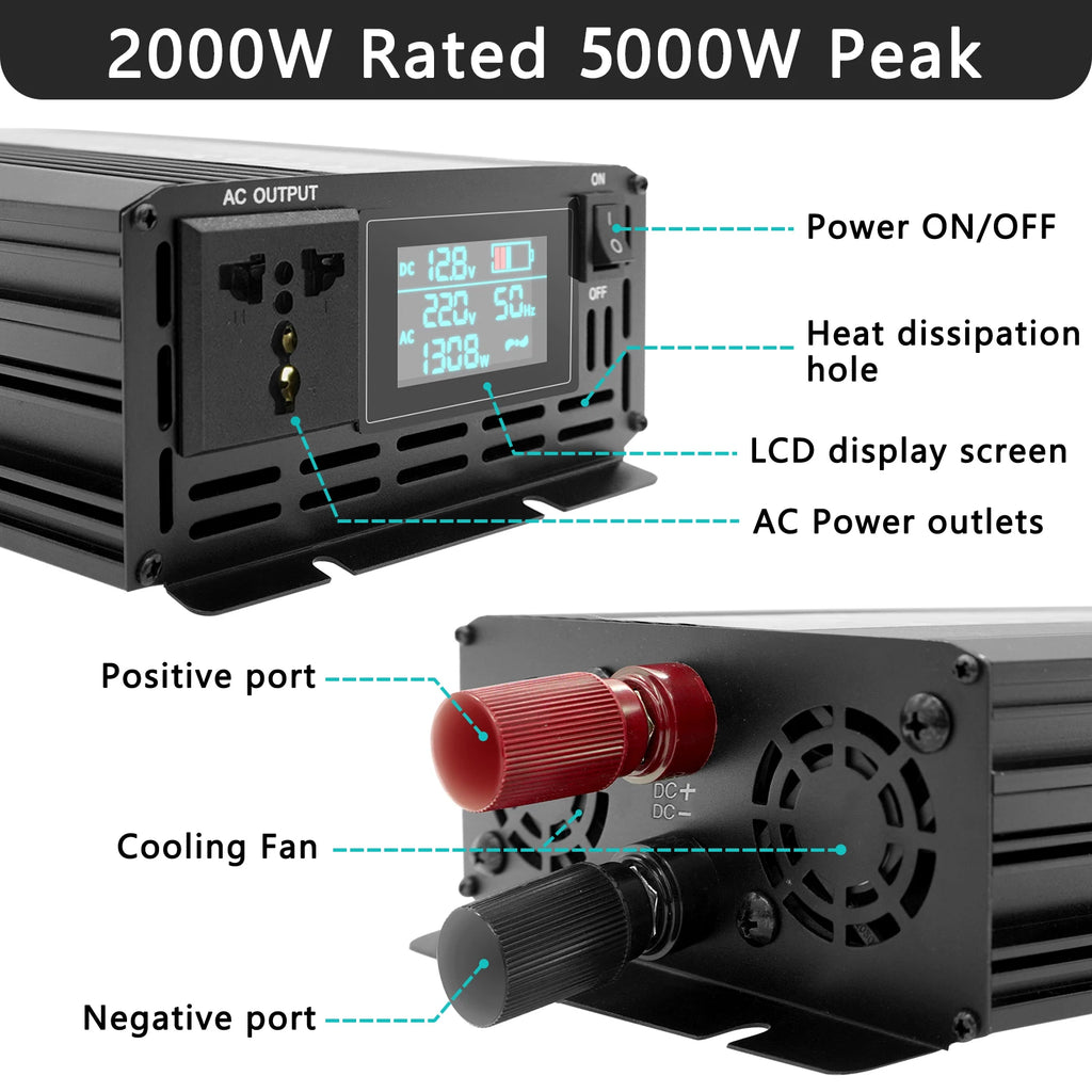 Pure Sine Wave Inverter 12V 220V 1000W-5000W DC 12v To AC 220v Power Supply Converter Car Solar Inverter