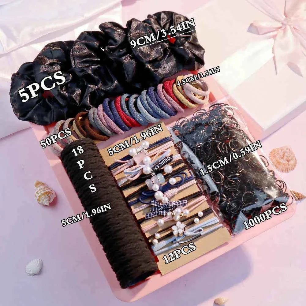 1085PCS Dark Hair Accessories for Woman Set Seamless Ponytail Holders Variety Hair Scrunchies HairBands Scrunchy Hair Ties