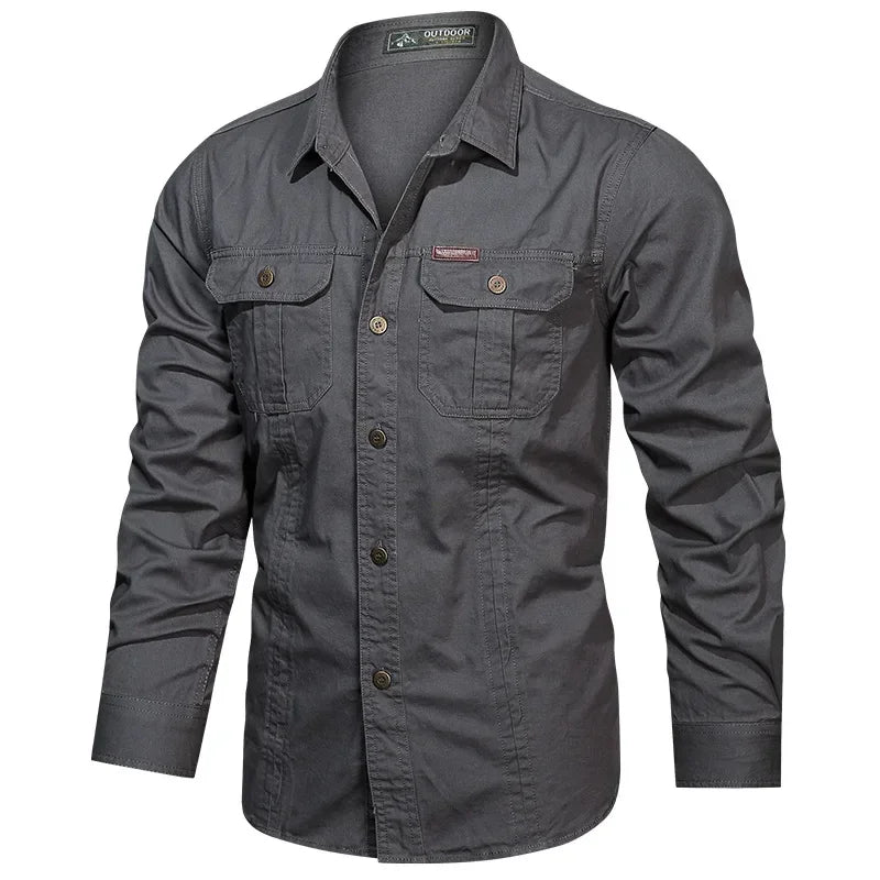 Men Multi-pockets Tooling Shirts Military Outdoor Long-sleeved Shirts High Quality Male Cotton Casual Large Size Shirts 6XL
