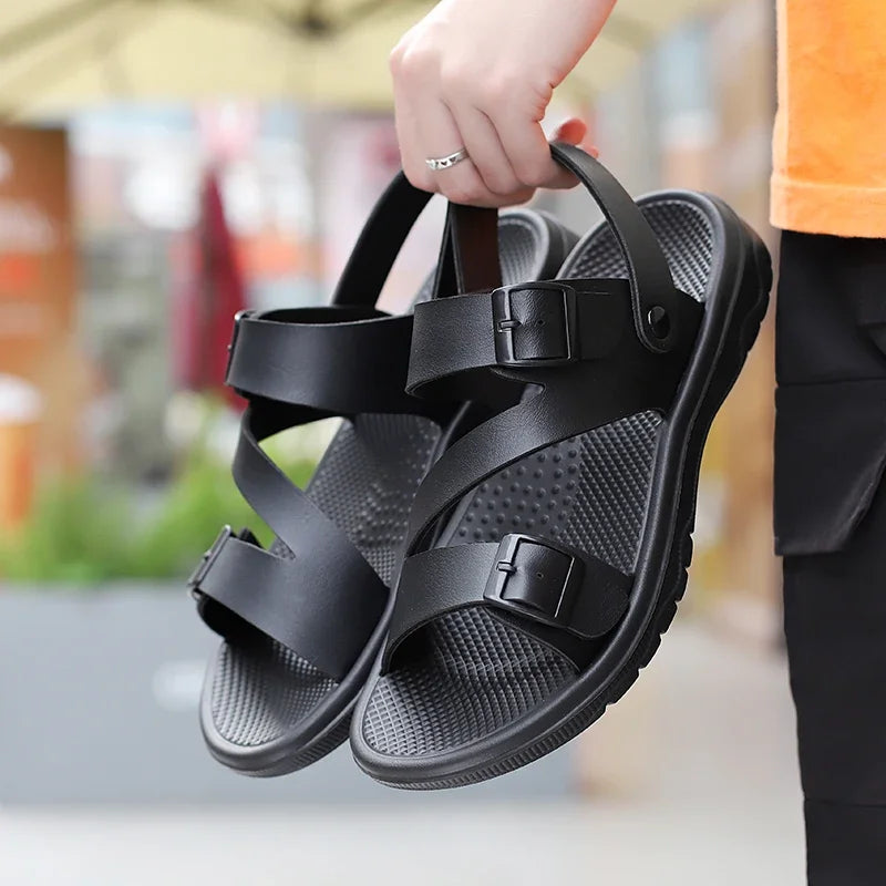 Summer Sandals for Men Outdoor Casual Sport Slippers PU Leather Non-slip Breathable Roman Shoes Beach Flip-Flop Garden Shoes