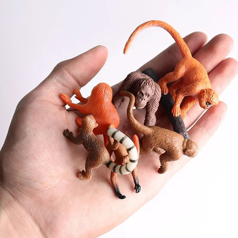 6PCS Lifelike Monkey Model Orangutans Figurine Simulation Gibbon Cubs Simulation Wild Animal Zoo Scenes Educational Toys Gift