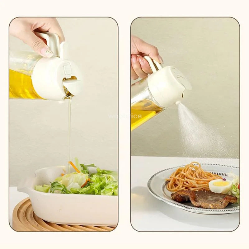 2-in-1 Plastic Oil Dispenser Sprayer 16oz Leakproof Olive Oil Bottle for Cooking Air Fryer BBQ  Picnic Kitchen Tools