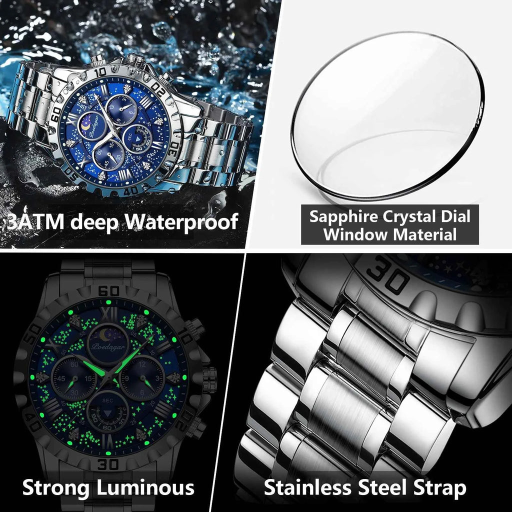 POEDAGAR Luxury Fashion Man Watch Waterproof Luminous Chronograph Men Watch Stainless Steel Sports Military Quartz Men's Watches