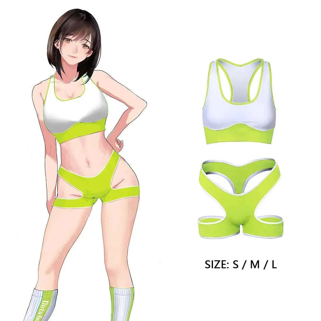 Sexy Cute Pure Desire Bra Set Girl Cheerleading Sports Underwear Lingerie Student Cosplay Costumes Hollow Split Swimsuit Bikini
