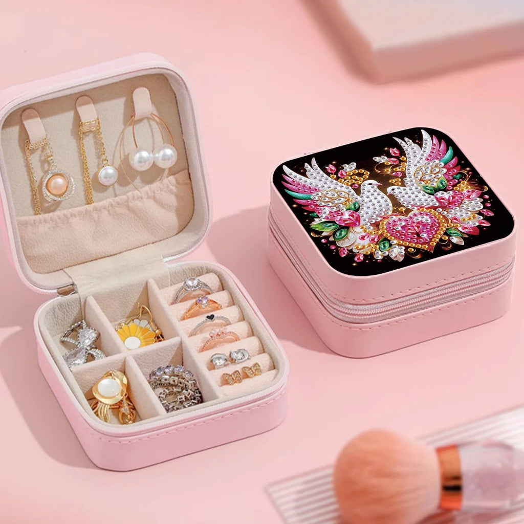 Diamond Art Painting Jewelry Organizer Box kit,DIY Pigeon Jewelry Box for Adults, Portable Jewelry Case Jewelry storage Gifts