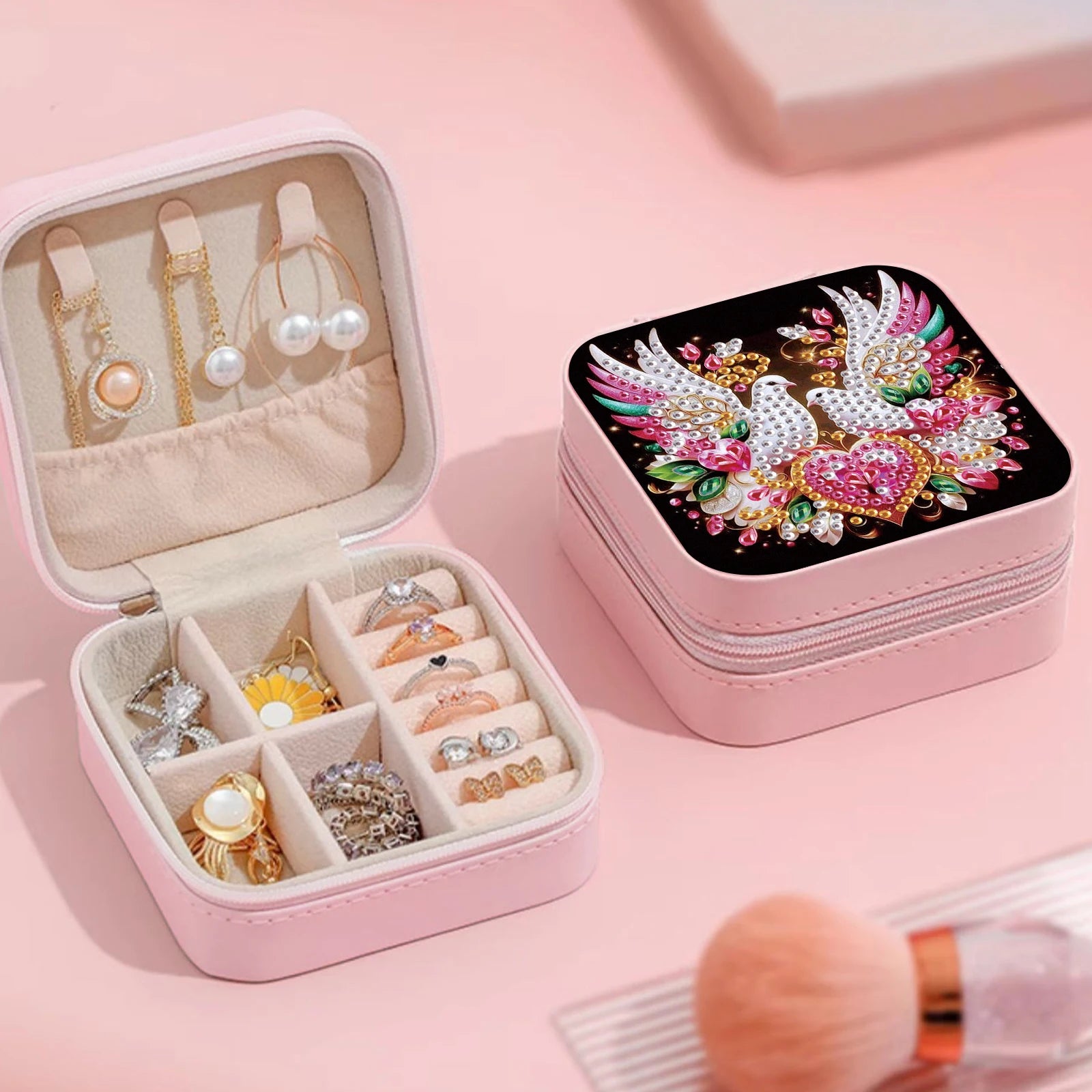 Diamond Art Painting Jewelry Organizer Box kit,DIY Pigeon Jewelry Box for Adults, Portable Jewelry Case Jewelry storage Gifts