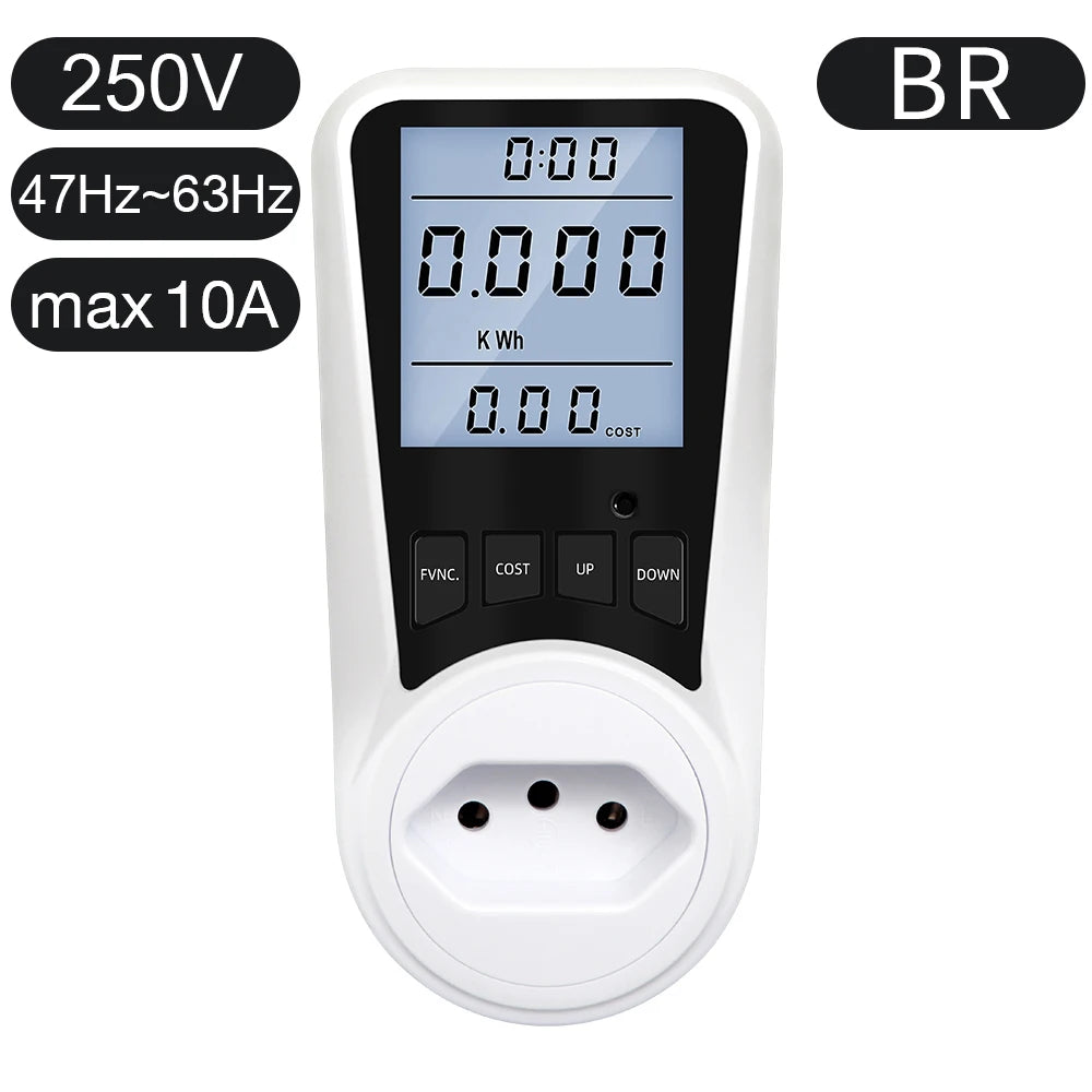 220V Digital Wattmeter AC EU Power Meter LCD Electricy Consumption Meter Socket Wattage Kwh Energy Test FR US BR Power Analyzer