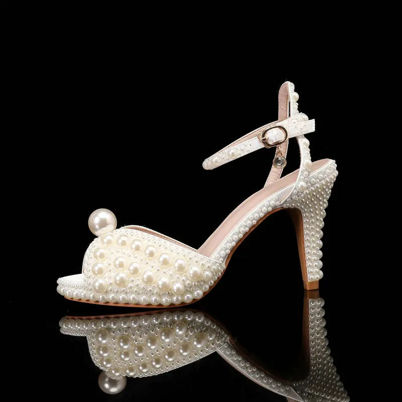 2025 Autumn New Fish Mouth High Heels Waterproof Platform Shallow Mouth 8.5cm Pearl Women'S Single Shoes Bride Wedding Shoes