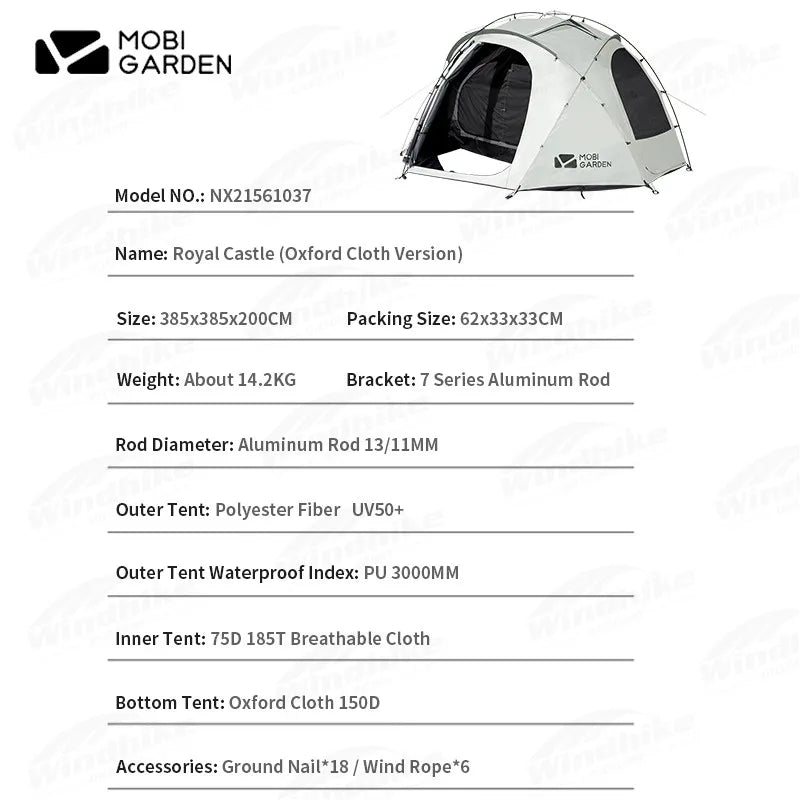 MOBI GARDEN Ground Cloth for Royal Castle Tent 150D Oxford Cloth Camping Accessories 365*365cm Footprint Floor Mat Outdoor Tools