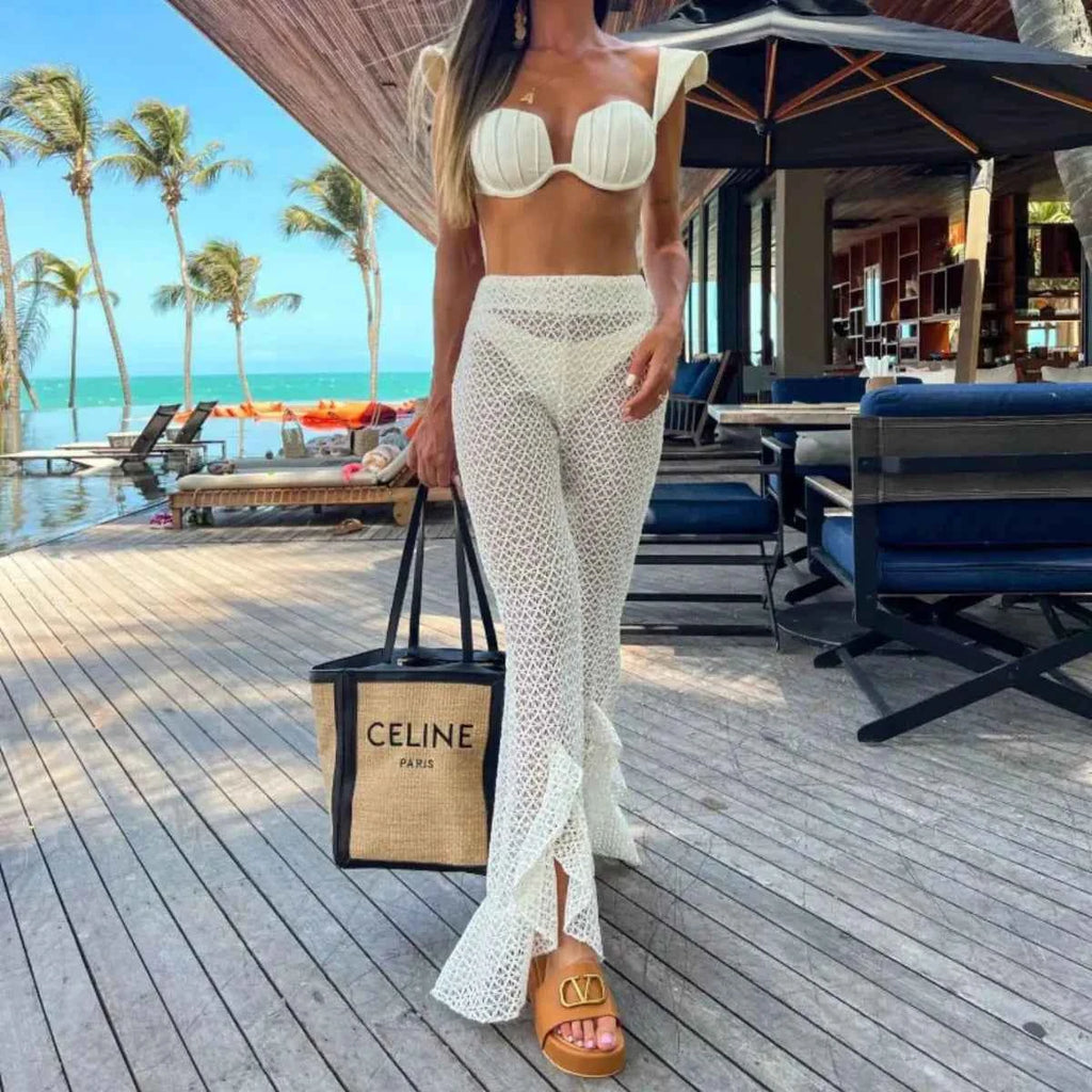 2026 New Sexy Women Three Piece Bikinis Set With Pants Bra See Through Beach Pants Swimsuit Summer Female Vacation Beachwear