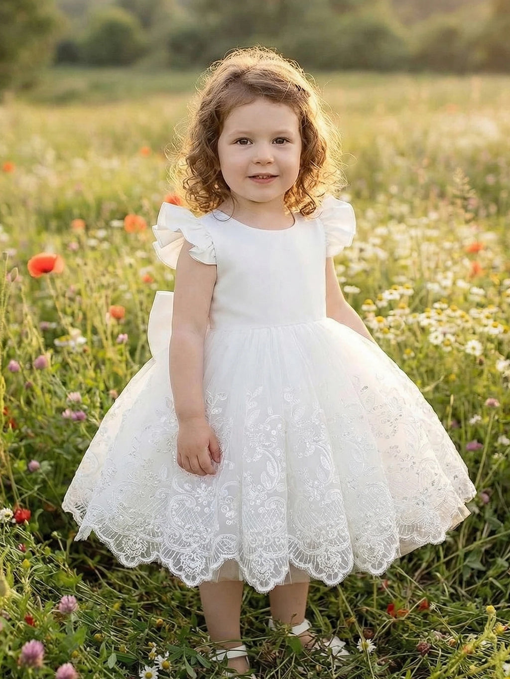 Baby Girl Casual Simple Woven White Round Neck Sleeveless Detachable Three-Dimensional Bow Dress Birthday Party,Evening Party