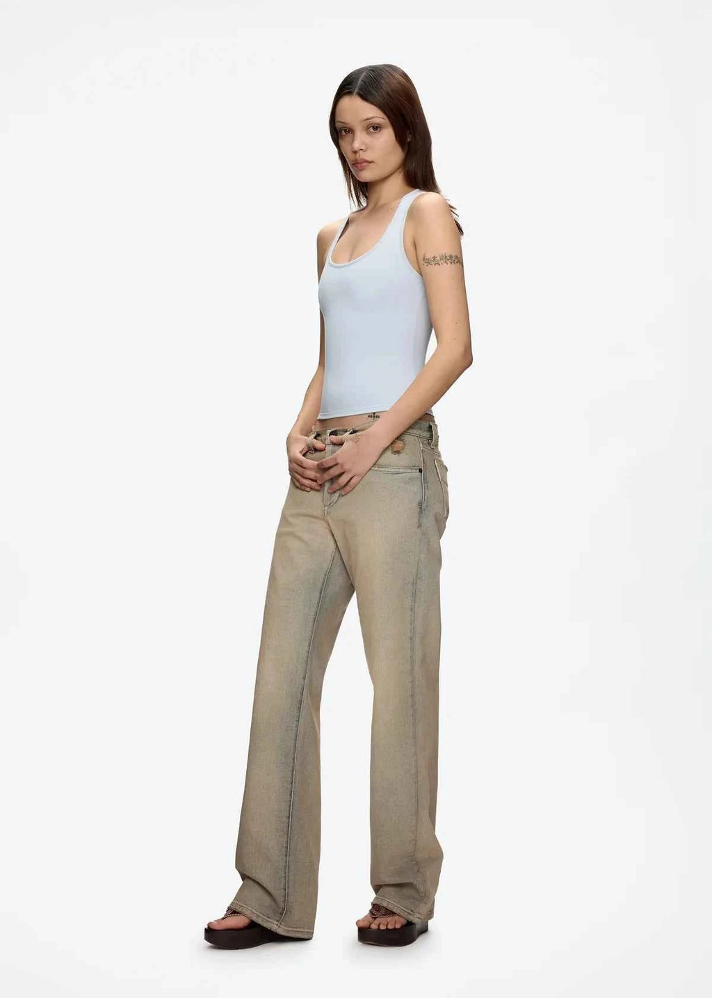 Tank Classic X-shaped Backless Baby Blue and Misty Gray Multi-color Comfortable Elastic Waist Tight Fit Backless Top