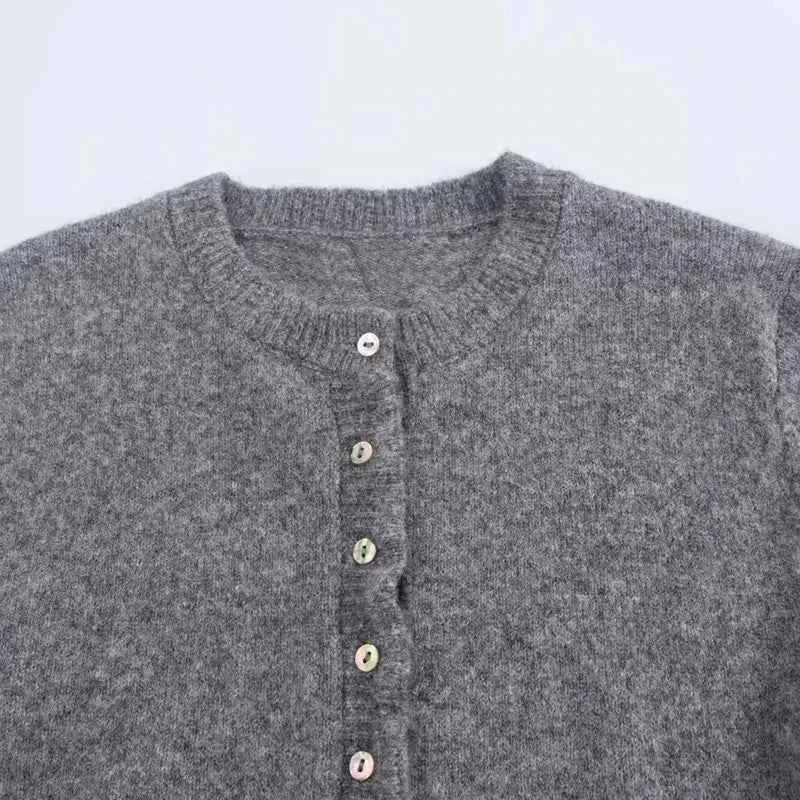 HXAO Sweater Cardigans Ruffle Long Sleeve Knitted Cardigan For Women Autumn Bolero Knitwears Button-Down Bluey Gray Cardigan