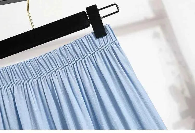Spring Summer Women Skirts Vintage High Waist Elastic Patchwork White Black Chic Long Cake A-line Skirt