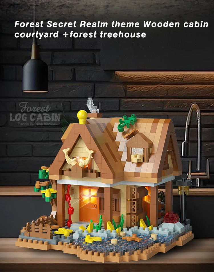 Creative street view building model building blocks forest tree house puzzle windmill tree house decoration toys