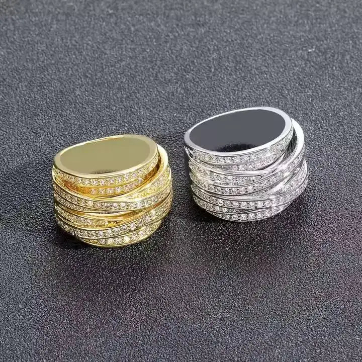 Premium Quality 18k Gold Plated Luxury Diamond Hip Hop Ring for Men's Streetwear Fashion Parties and Special Occasions