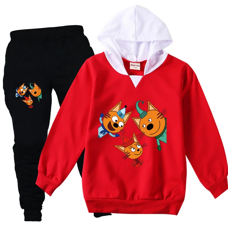 Kid-e-cats Clothes Kids Russian Три Кота My Family Three Happy Cats Hoodie Girls Outfits Children's Sets Boy Clothing