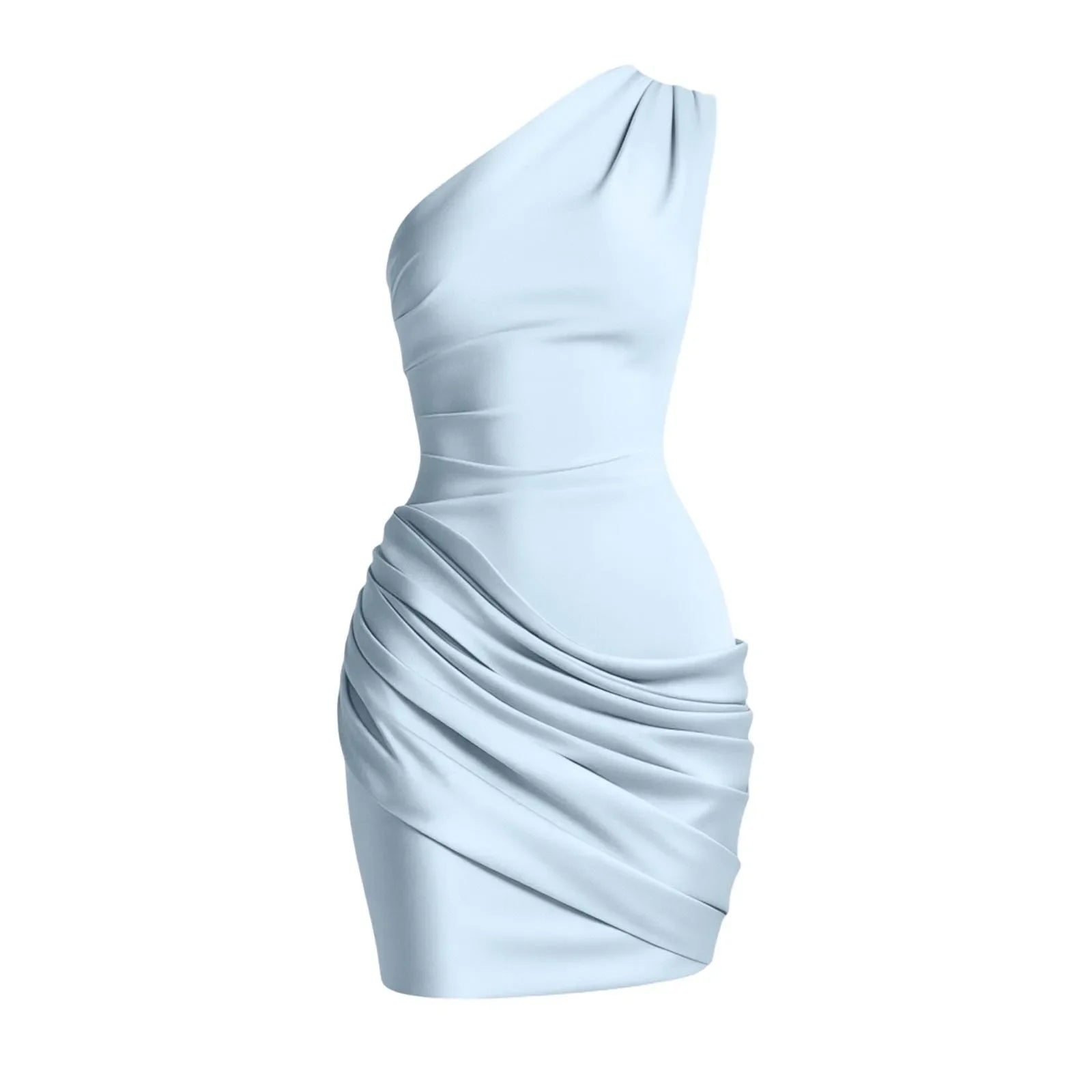 Satin Patchwork One Shoulder Draped Ruched Dress Women's Sleeveless Bodycon Dresses Cocktail Birthday Party Evening Club Robes