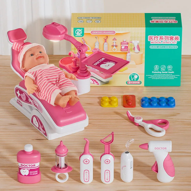 Kids Doctor Play Set Medical Kit with Dental Tools Simulation Dentist Game Pretend Role Play Toys for Boys Girls Gifts