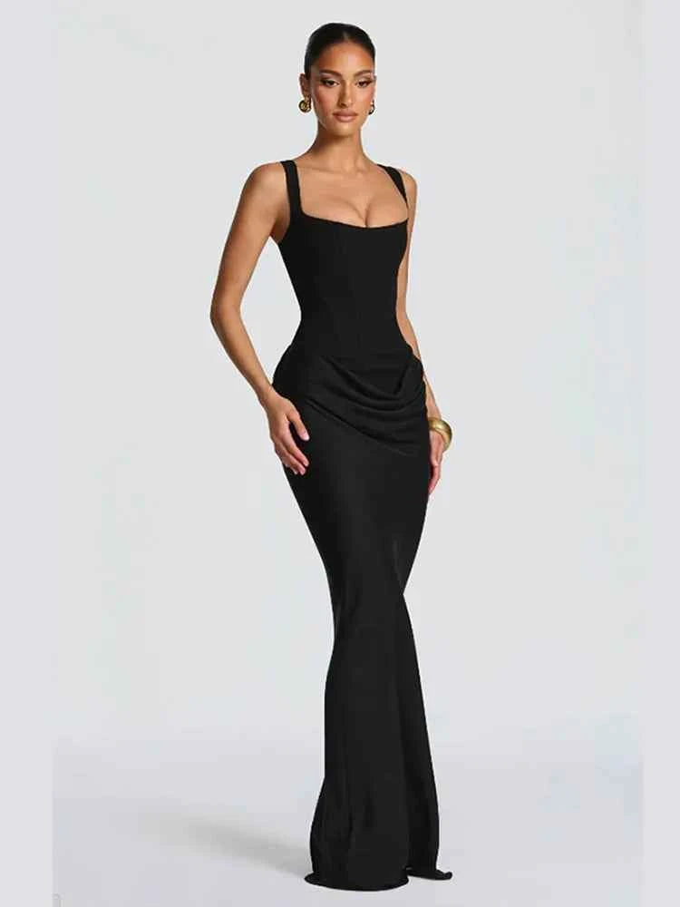 Yellow Strapless Pleated Dress Women Elegant Sexy Sleeveless Waist Cinching Split Maxi Gowns 2026 Lady New Evening Party Dresses