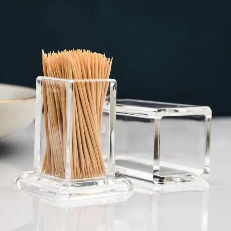 Acrylic Material Transparent Square Dustproof Toothpick Storage Organizer Box With Lid For Home Living Room