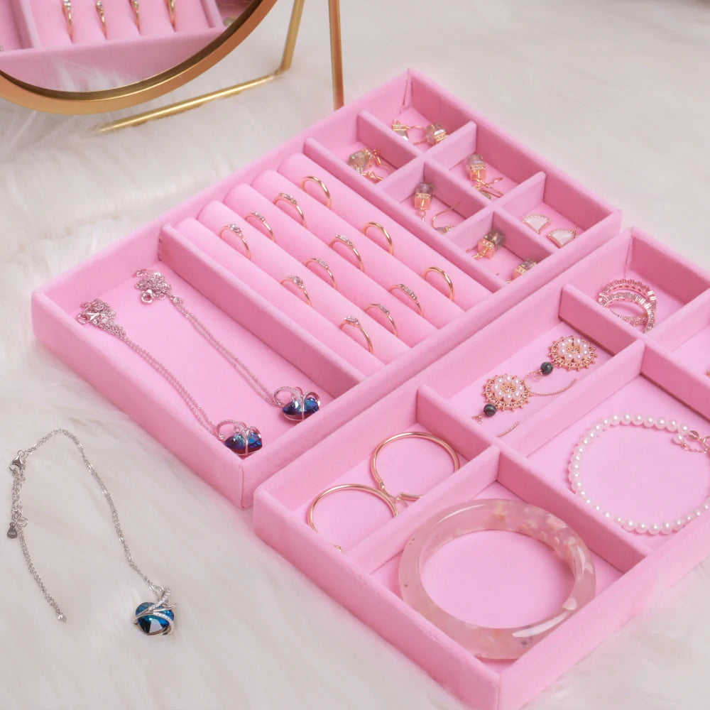 Velvet Jewelry Box Organizer DIY Earring Necklace Ring Jewelry Display Tray Portable Storage Box Jewelry Organizer Display Case