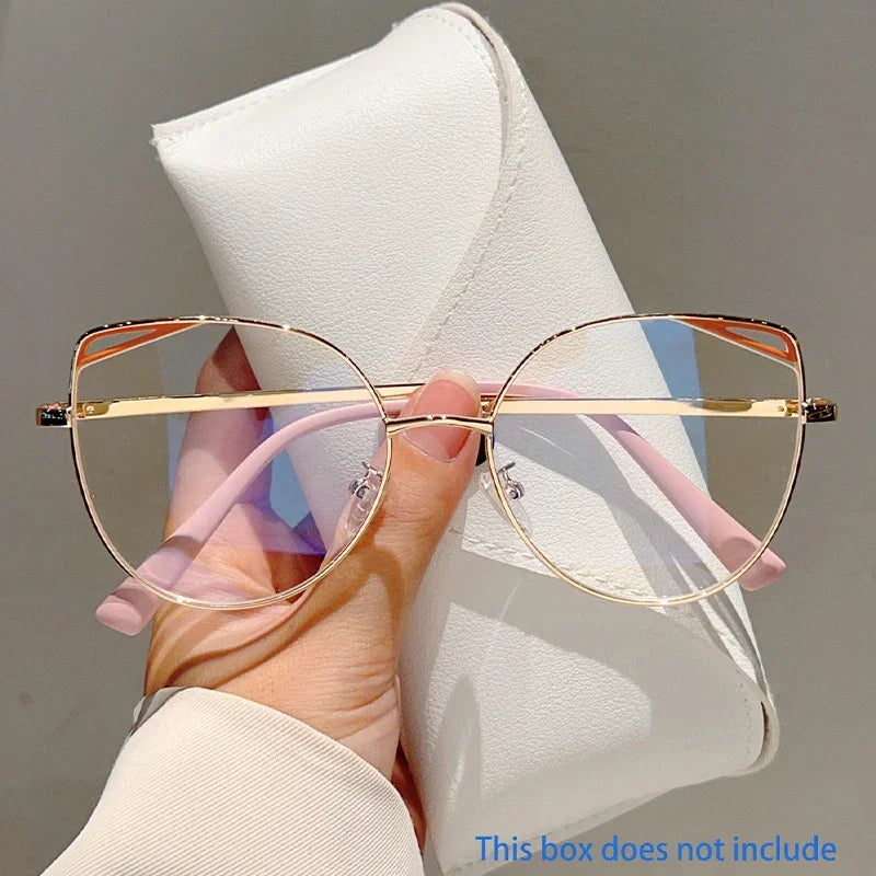 KAMMPT Oversized Cat Eye Glasses Women New Vintage Metal Rim Blue Light Blocking Eyeglasses Trendy Fashion Design Optical Frames