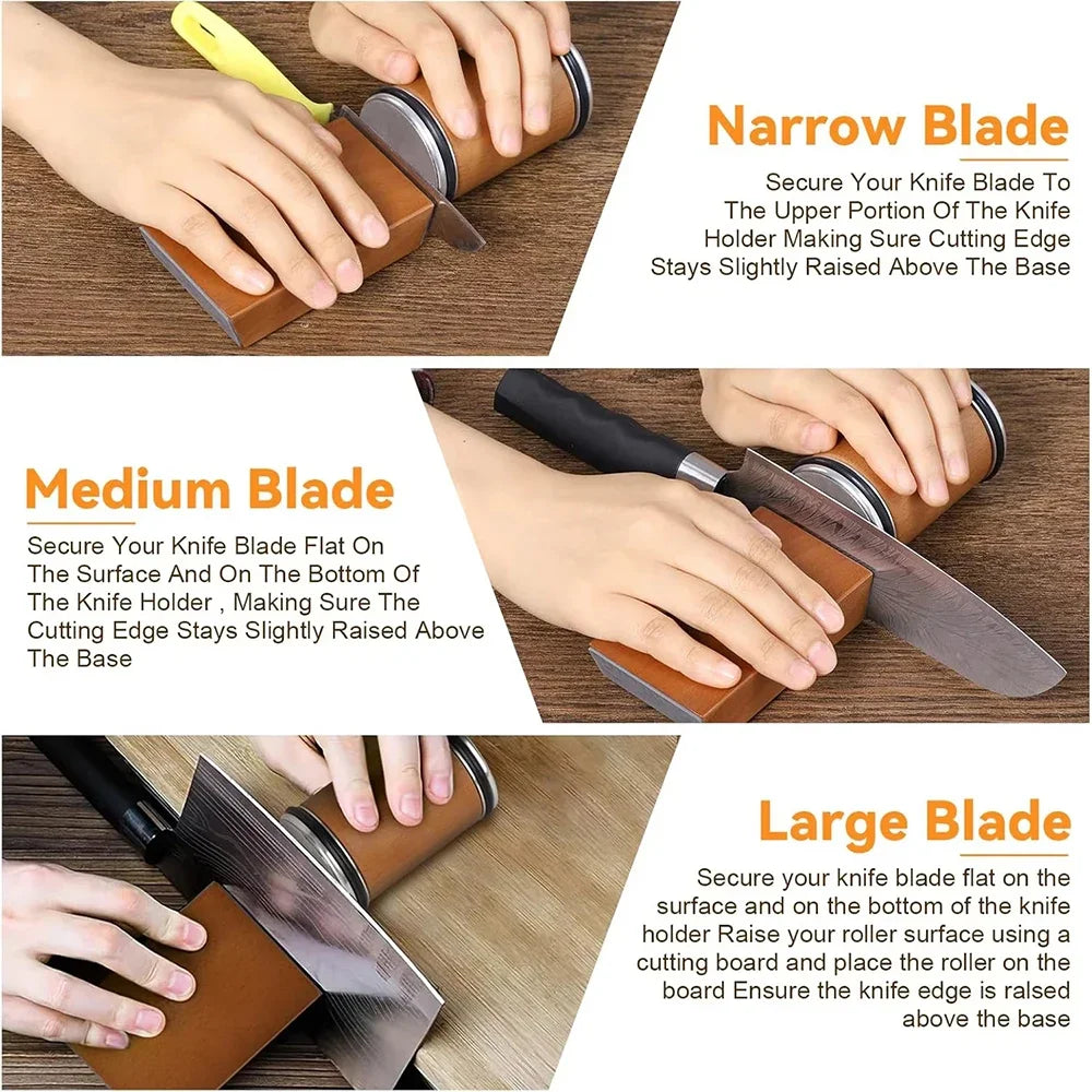 Rolling Knife Sharpener For Straight Edge Knife Sharpener Kit With 15/20° Degree Magnetic Angle For Kitchen Knives Whetstone Set