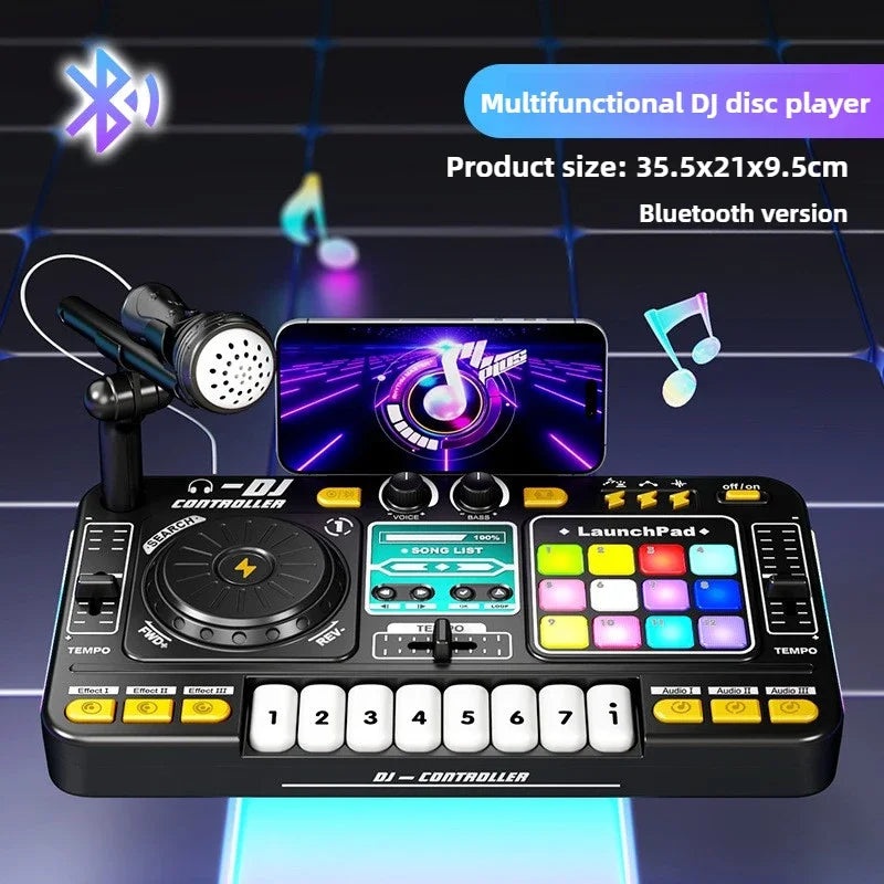 Kids DJ Controller Music Toy Mixer with Microphone LED Light Electronic Music Game DJ Turntable for Children Birthday Gifts