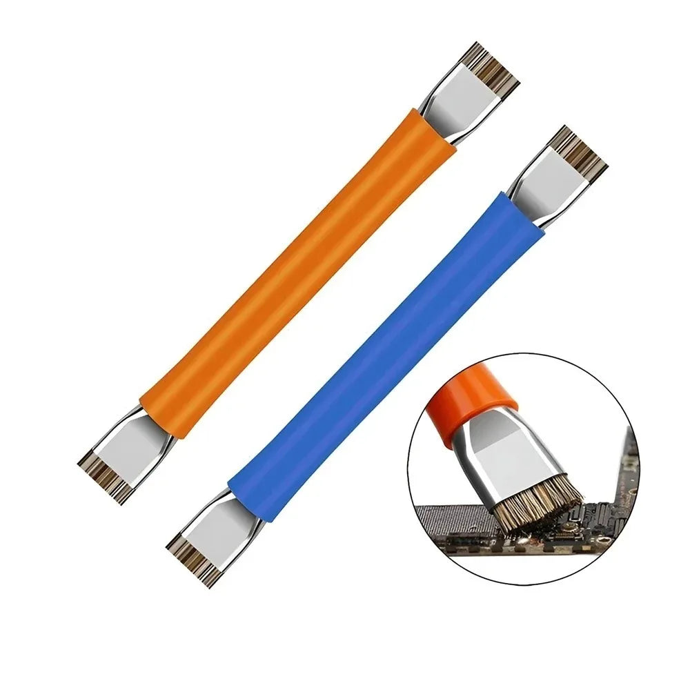 Safe double-ended brush circuit board repair for integrated circuit chips, cleaning of mobile phone/computer motherboards