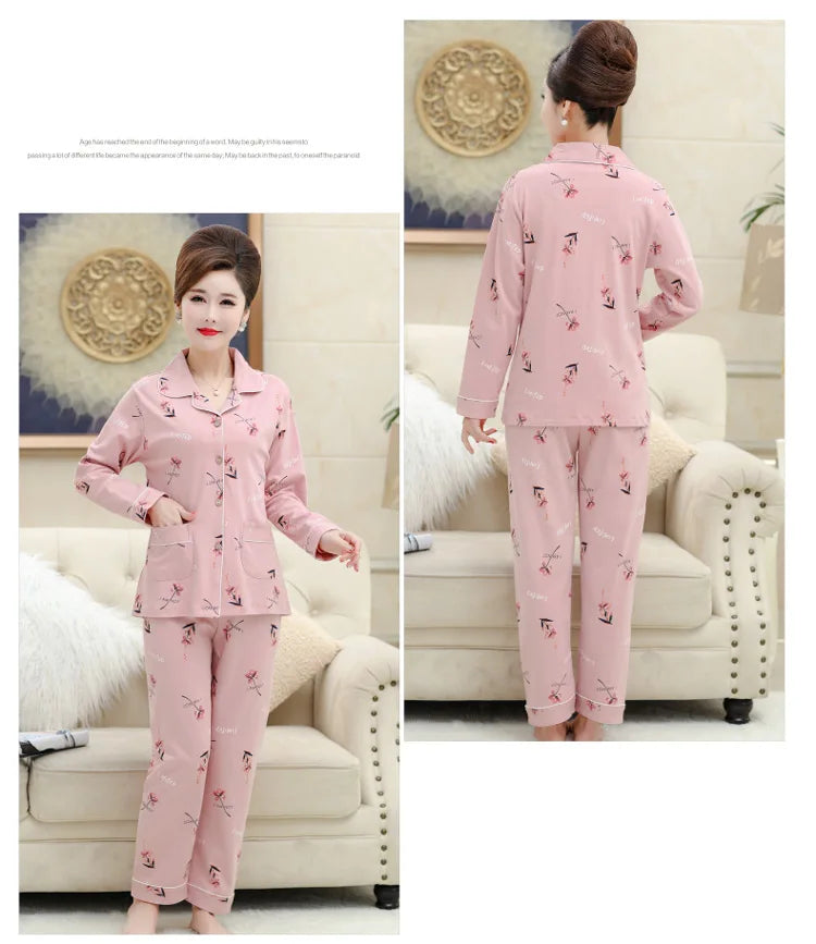 100% Pure Cotton Long Sleeve Sleepwear Set for Elderly Women Spring Summer Autumn Home Clothes Outwear Comfortable Home Suit