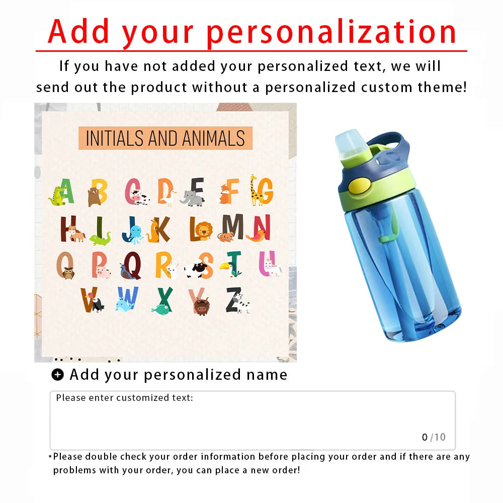 Children's Water Bottles with Customizable Names, Suitable for School and Outdoor Use, Cute Christmas Gifts