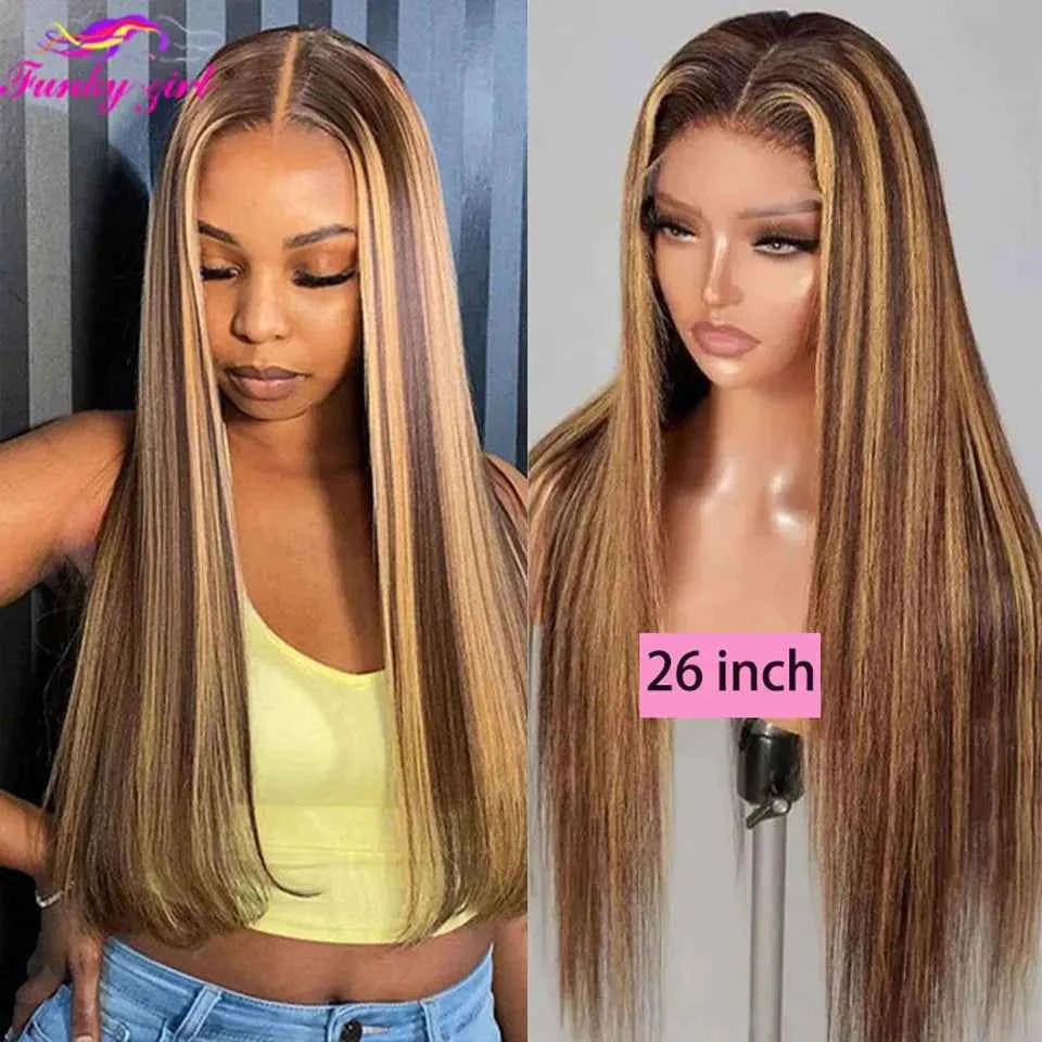 Highlight Brown Straight Lace Front Wig Human Hair Wigs For Women Lace Closure Wig Pre Plucked Honey Blonde Colored Cheap Wigs
