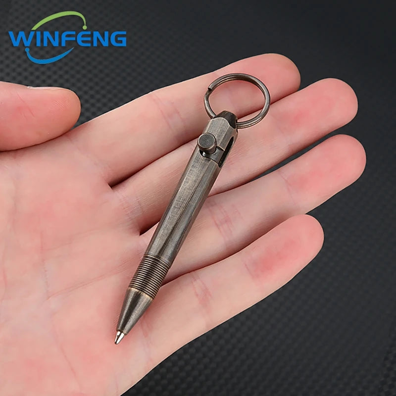 Mini Brass Bolt Action Tactical Pen Keychain Business Signature Ballpoint Pen for Self Defense School Student Office Stationery