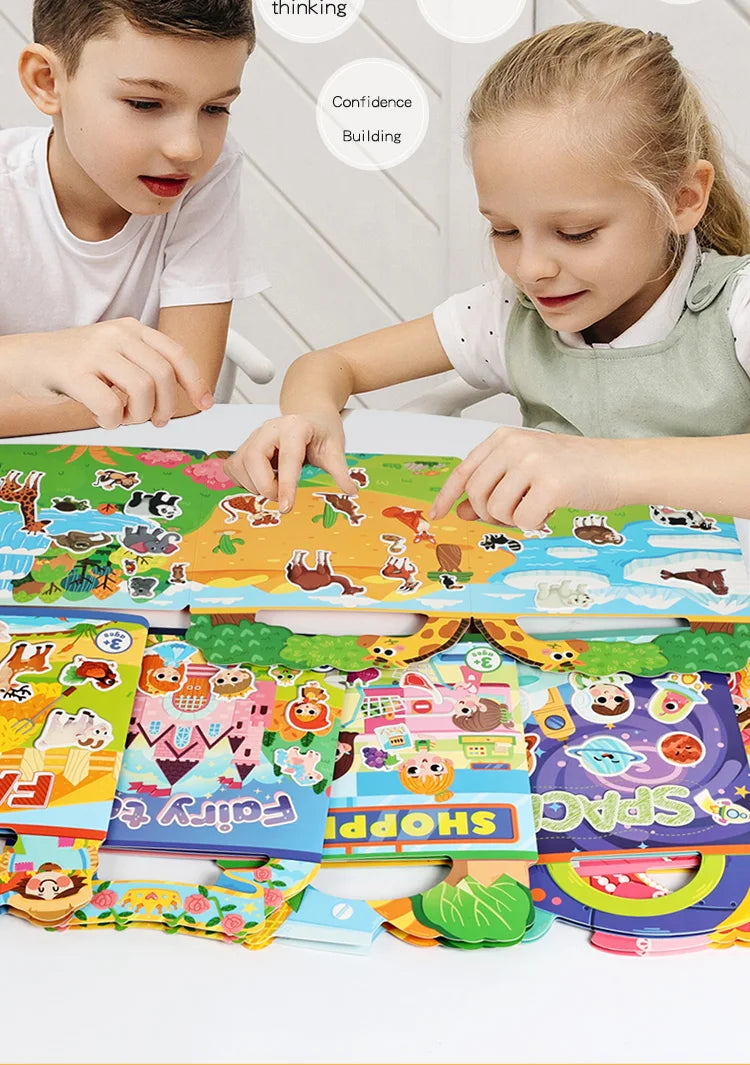 Kids' DIY Creative Jelly Sticker Book Reusable Portable Quiet Busy Paste Sticker Toy for Children