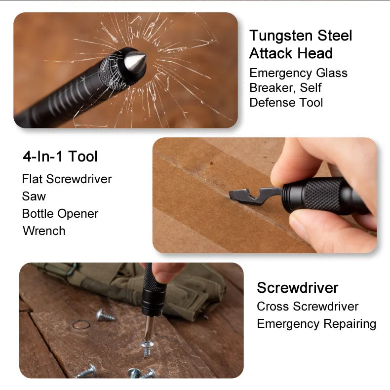 10-IN-1 Multi Function Portable Self Defense Pen Outdoor Survival Tool Fishing Whistle/Compass/Wrench/Screwdriver/Window Breaker