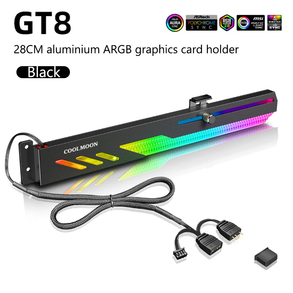 GT8 Horizontal GPU Support 5V ARGB Bracket Computer Video Card Stand GPU Holder with Aluminum Alloy Shell Slide Adjustment