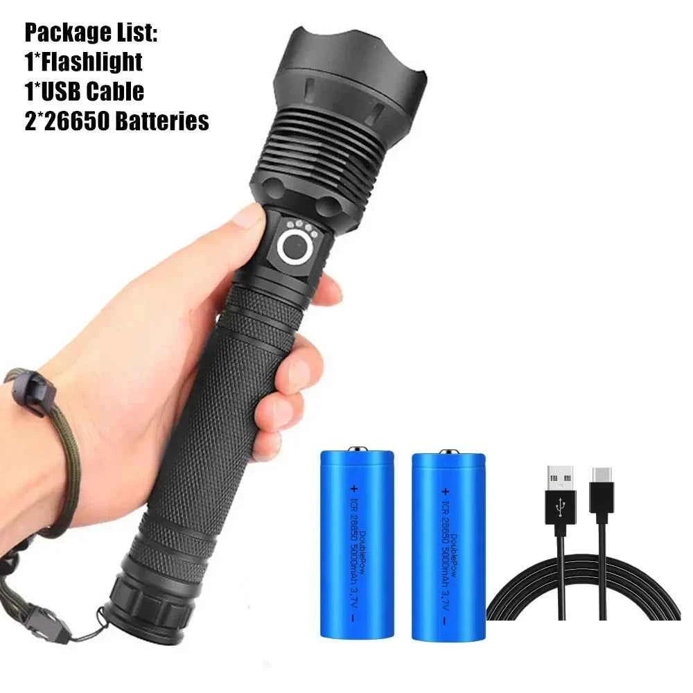 Rechargeable LED Flashlights 90000 Lumens Super Bright Zoomable Waterproof Flashlight with 3 Modes Powerful for Camping Hiking