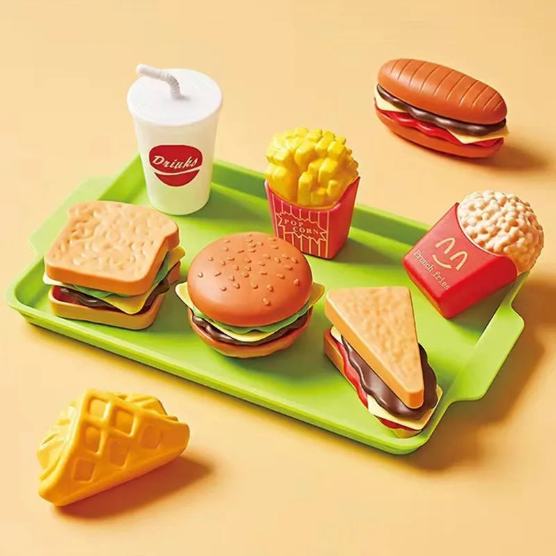 Kids Kitchen Toy Pretends Play Cooking Food Game Hamburger Pizza Snack Fruit Vegetable Simulation Food Set Of Toy For Girls Boys