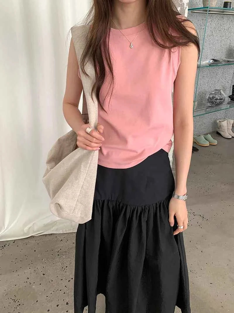 Spring women's casual solid color round neck slim fit vest