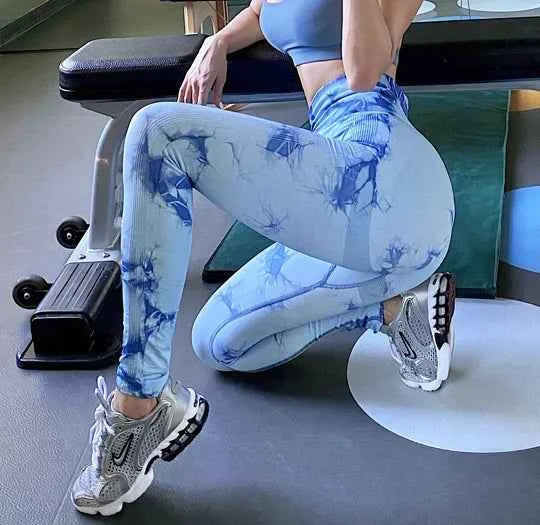 Tie Dye Seamless Gym Leggings Women Push Up Women Mallas Sports Fitness Contour Yoga Running Pants Elastic  Leggins