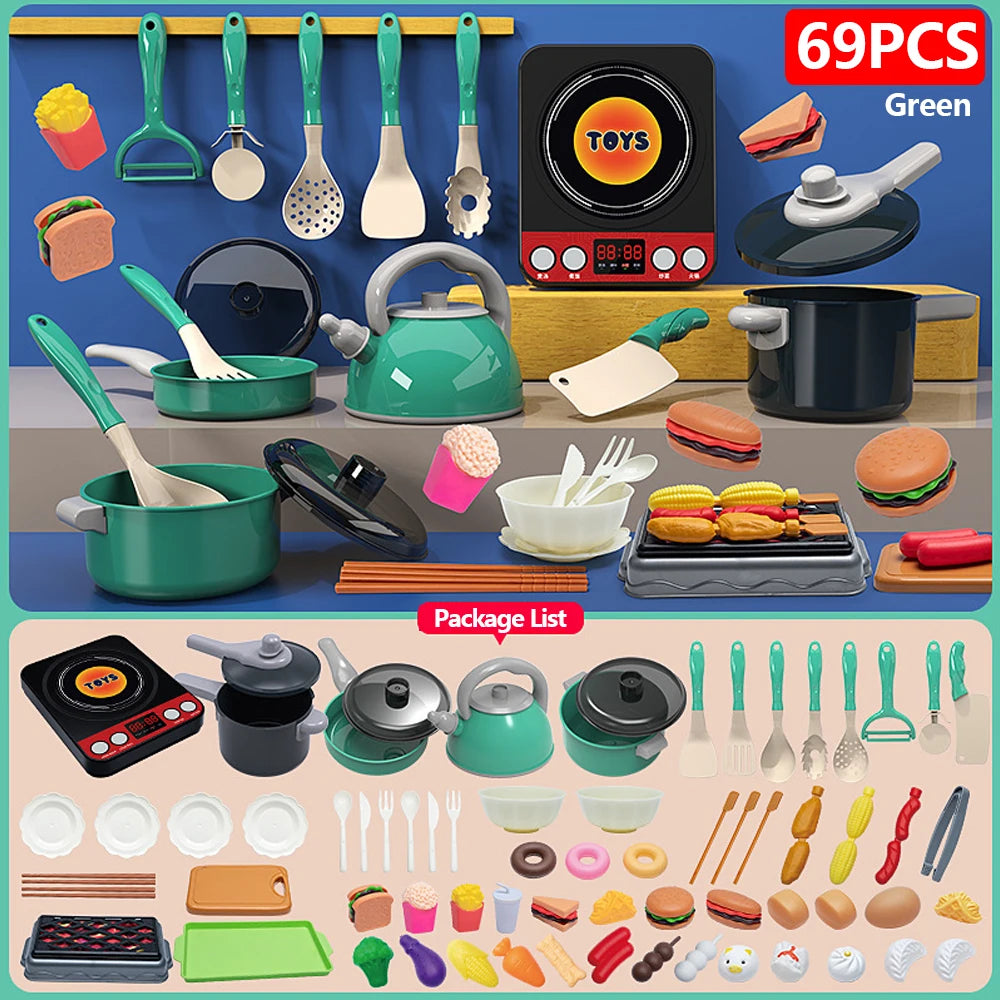 Kids Kitchen Toys Set 92/69/59 PCS Play Food with Pots Pans & Utensils Small Pretend Cooking Toys for Toddlers Girls Boys Gift