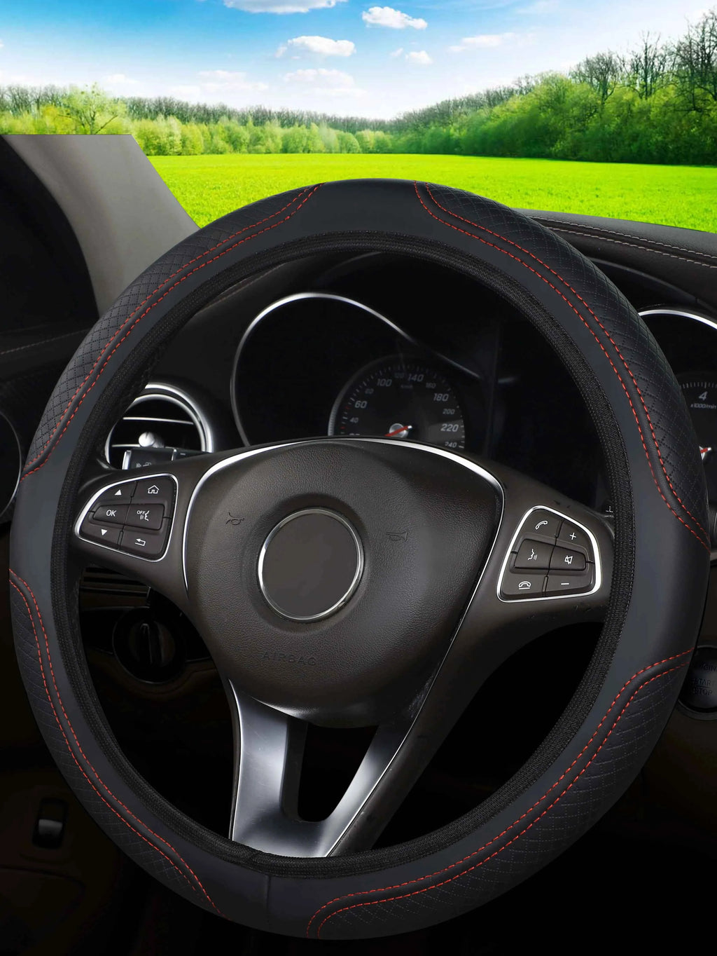 The car steering wheel cover has no inner ring Steering Wheel Cover Anti Slip Breathable  Cover Universal Microfiber Leather