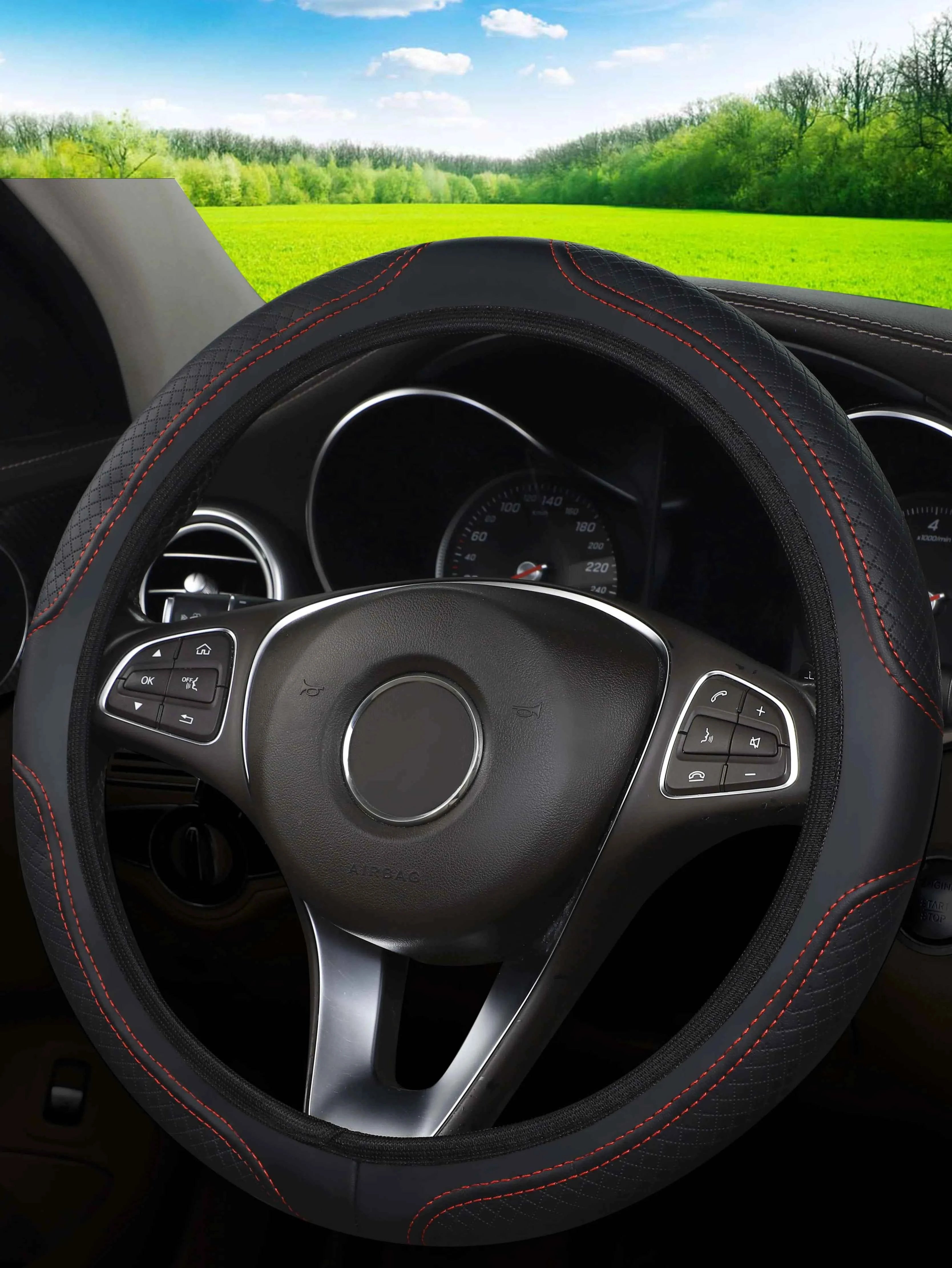 The car steering wheel cover has no inner ring Steering Wheel Cover Anti Slip Breathable  Cover Universal Microfiber Leather