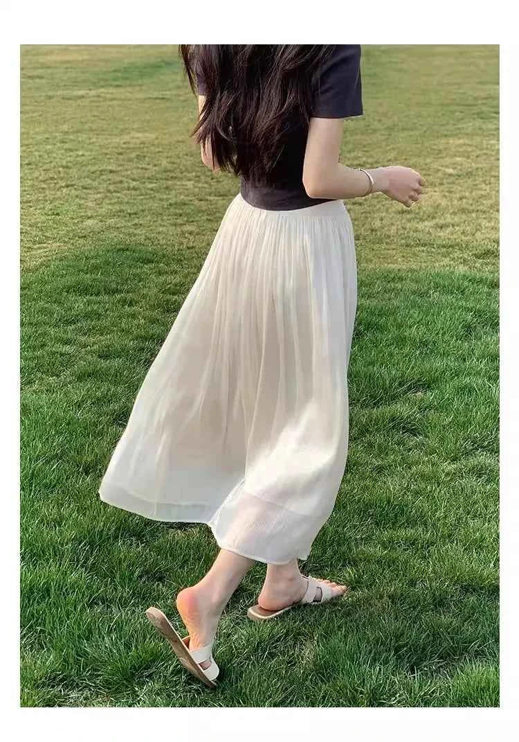 2025 Spring/Summer New Luster  A-line Women Skirt Solid Color High Waist French Paris Style Elegant Asymmetrical Skirt