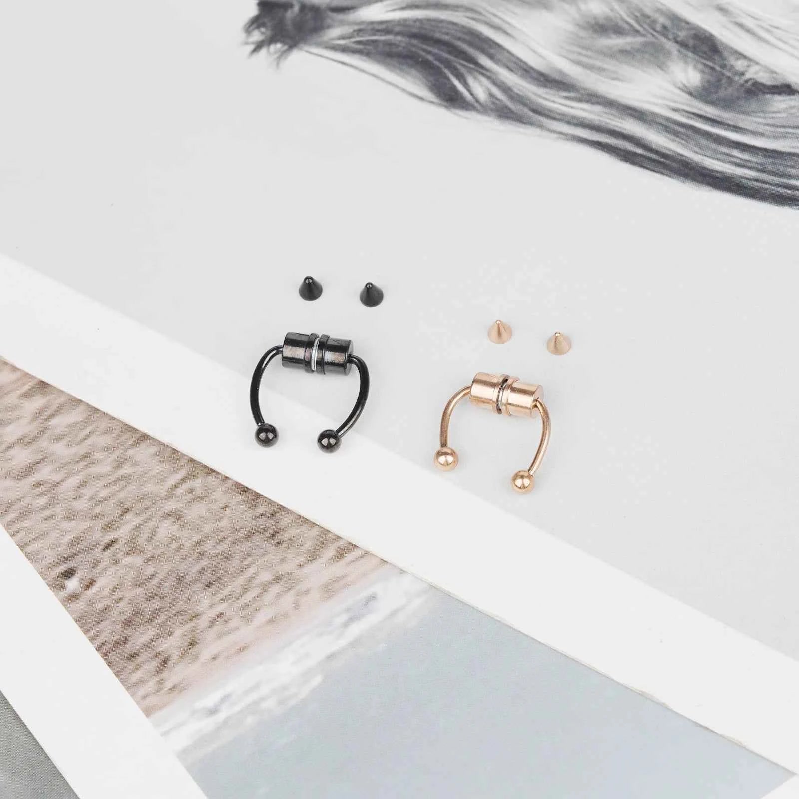 Stainless Steel Magnetic Nose Ring - Fake Non-Piercing Horseshoe Hoop, Clip-on Septum Jewelry